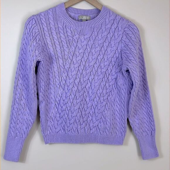 J. Crew Womens Cable Knit Purple Lavender Cotton Sweater Crewneck Size Medium - Picture 1 of 8